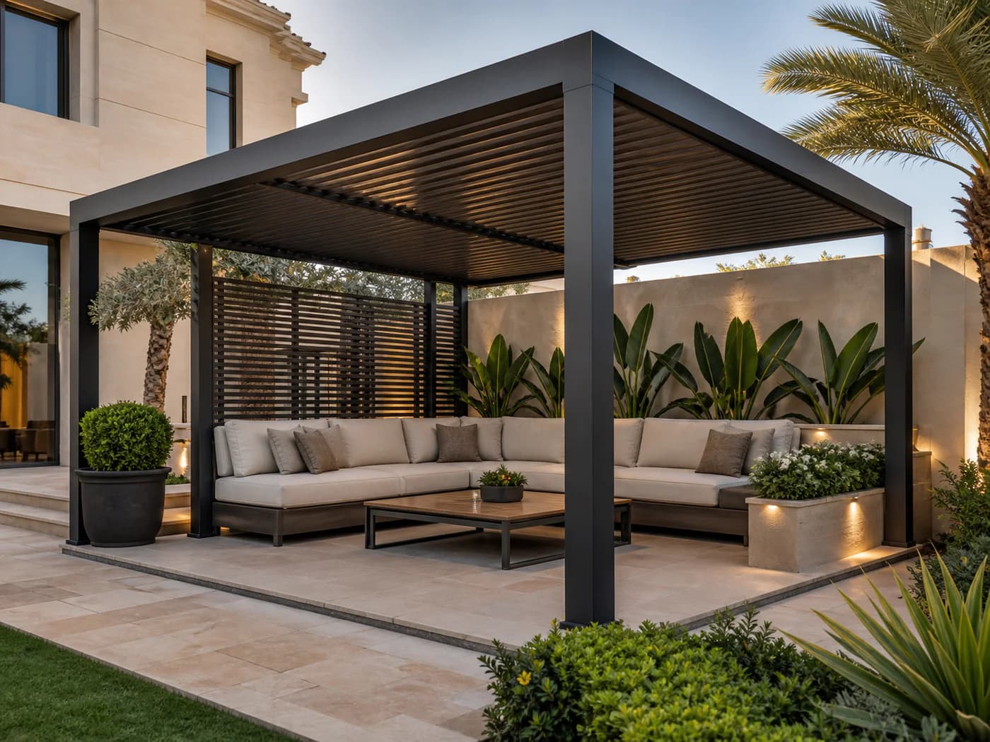 Custom steel pergola and architectural shade structure