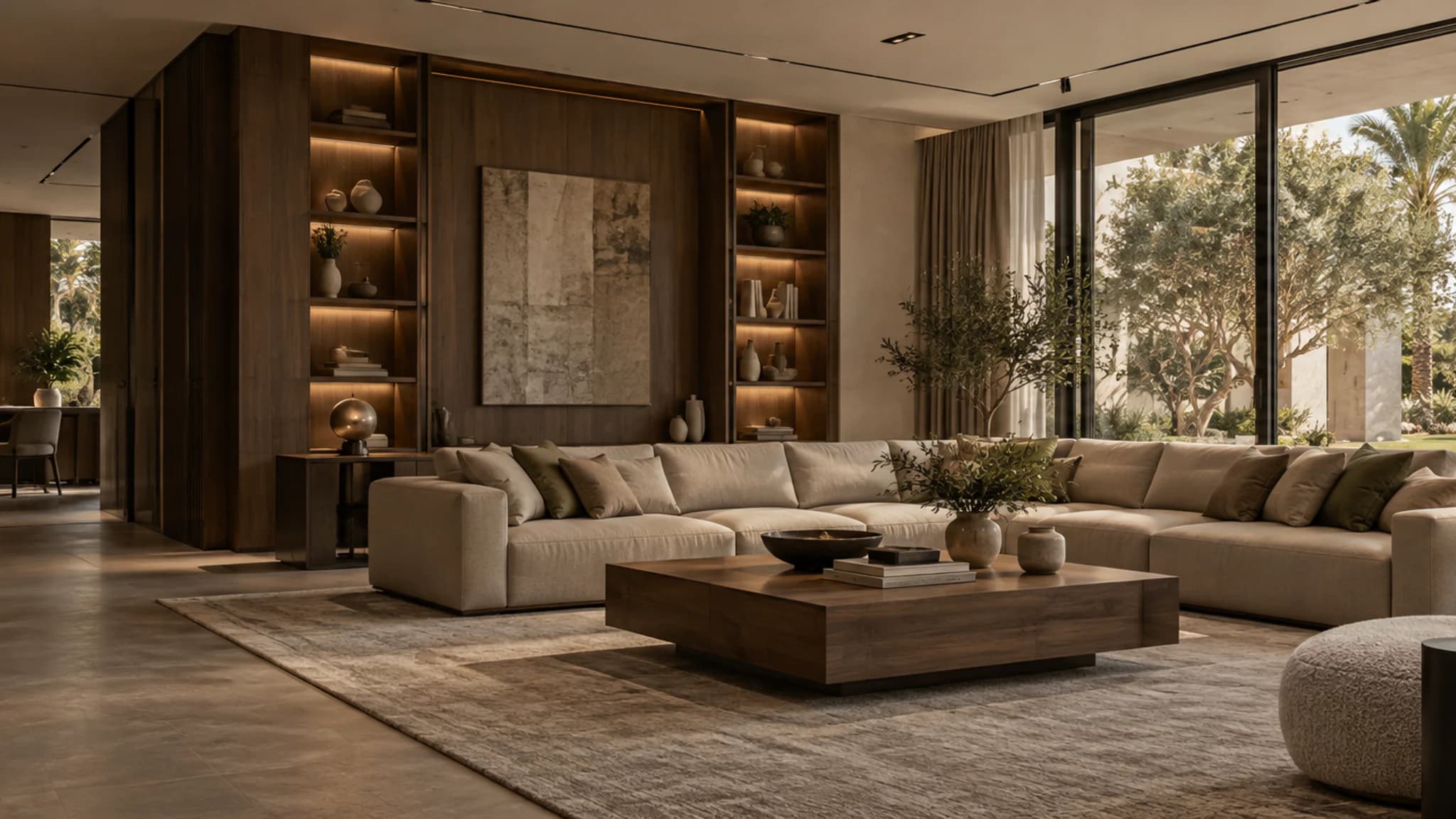 Contemporary villa living room with custom timber joinery